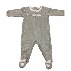 Calvin Klein Baby Girl Gray Polka Dot Ruffle Footie Sleeper Size 6-9 Months